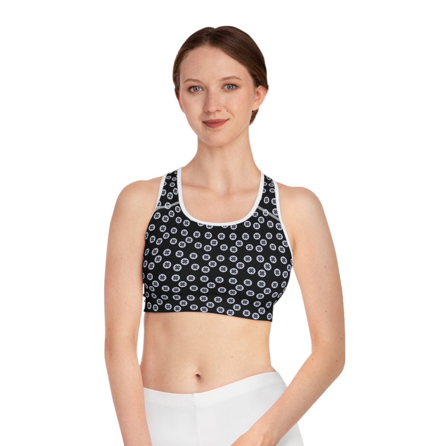 Patterned Sports Bra - Stylish Activewear for Fitness, Gym or Yoga- Screwed - Black