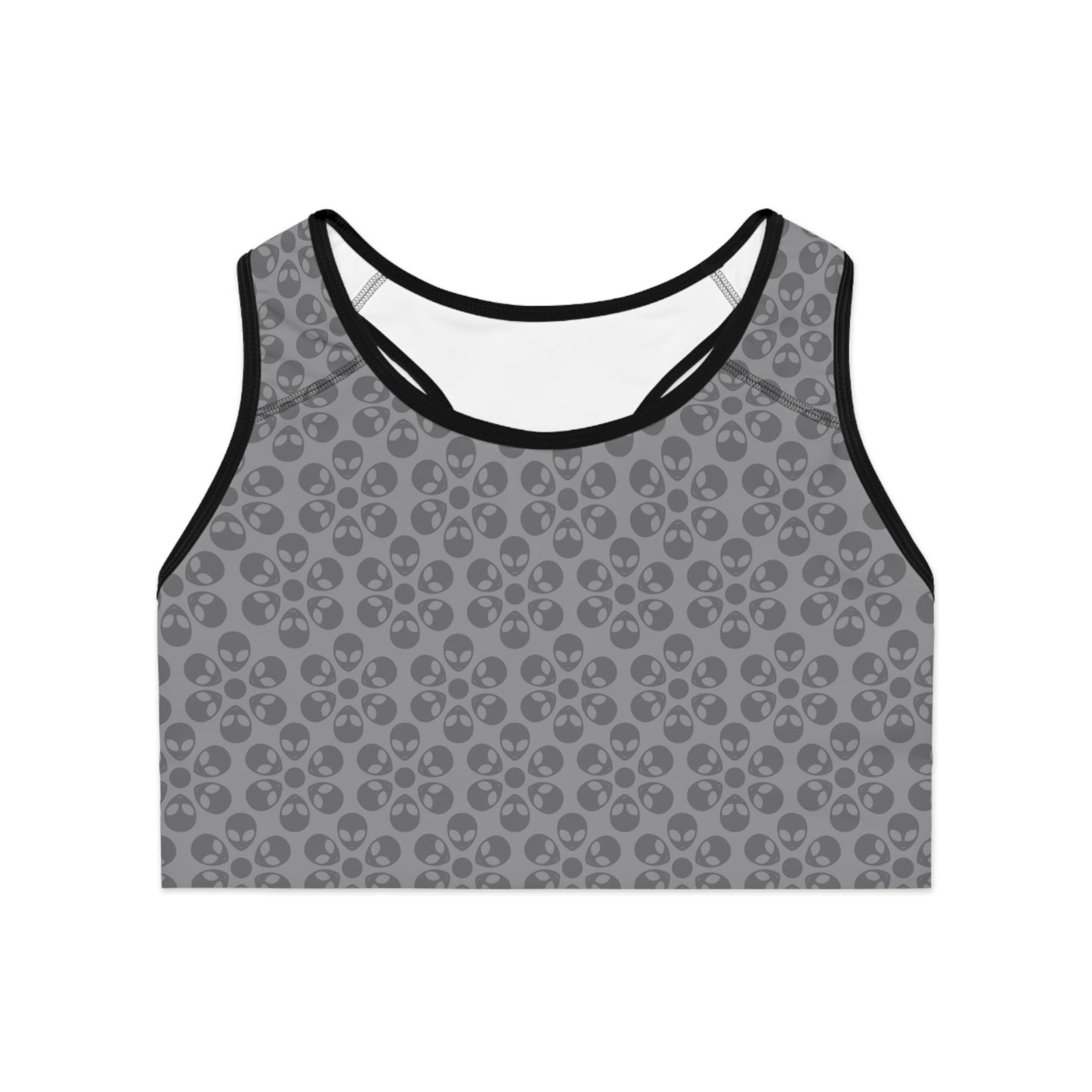 Trendy Floral Pattern Sports Bra Workout Bra for Women Fitness Gear Yoga Top Gym Wear Gift for Athletes Alien Flowers Grey