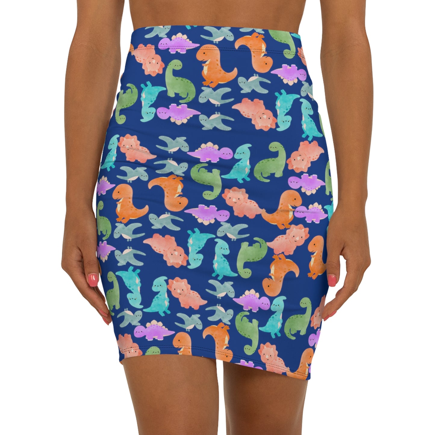 Dinosaur Print MidWaist Pencil Skirt for Fun and Playful Style Womens Skirt Cute Skirt Fashionable Skirt Casual Skirt Gift Idea Rainbow Dinos Dark Blue