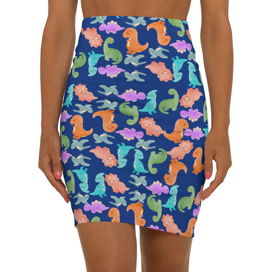 Dinosaur Print MidWaist Pencil Skirt for Fun and Playful Style Womens Skirt Cute Skirt Fashionable Skirt Casual Skirt Gift Idea Rainbow Dinos Dark Blue