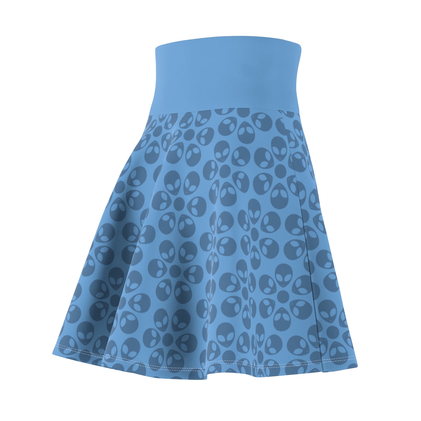 Skull Pattern Womens Skater Skirt Cute AOP Skirt Gothic Summer Wear Festival Outfit Alternative Fashion Alien Flowers Light Blue