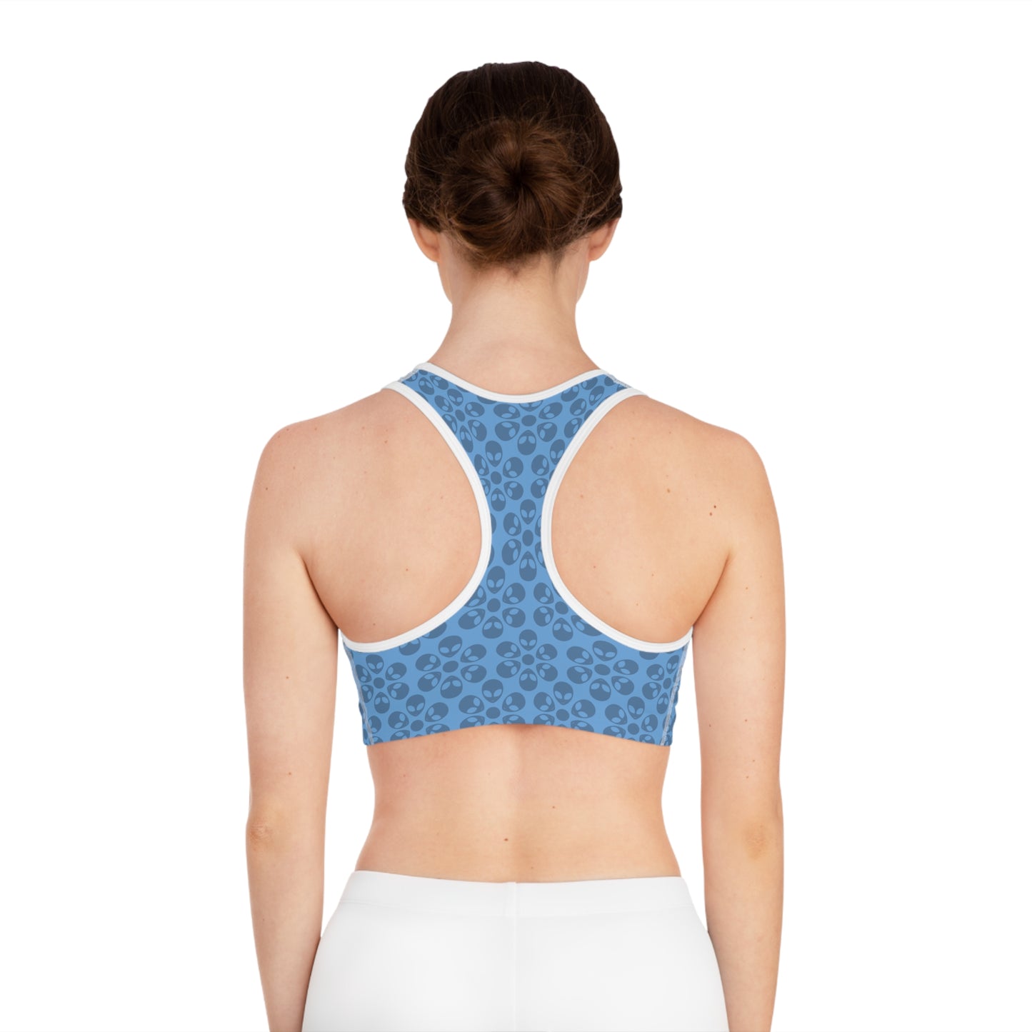 Trendy Floral Pattern Sports Bra Workout Bra for Women Fitness Gear Yoga Top Gym Wear Gift for Athletes Alien Flowers Light Blue