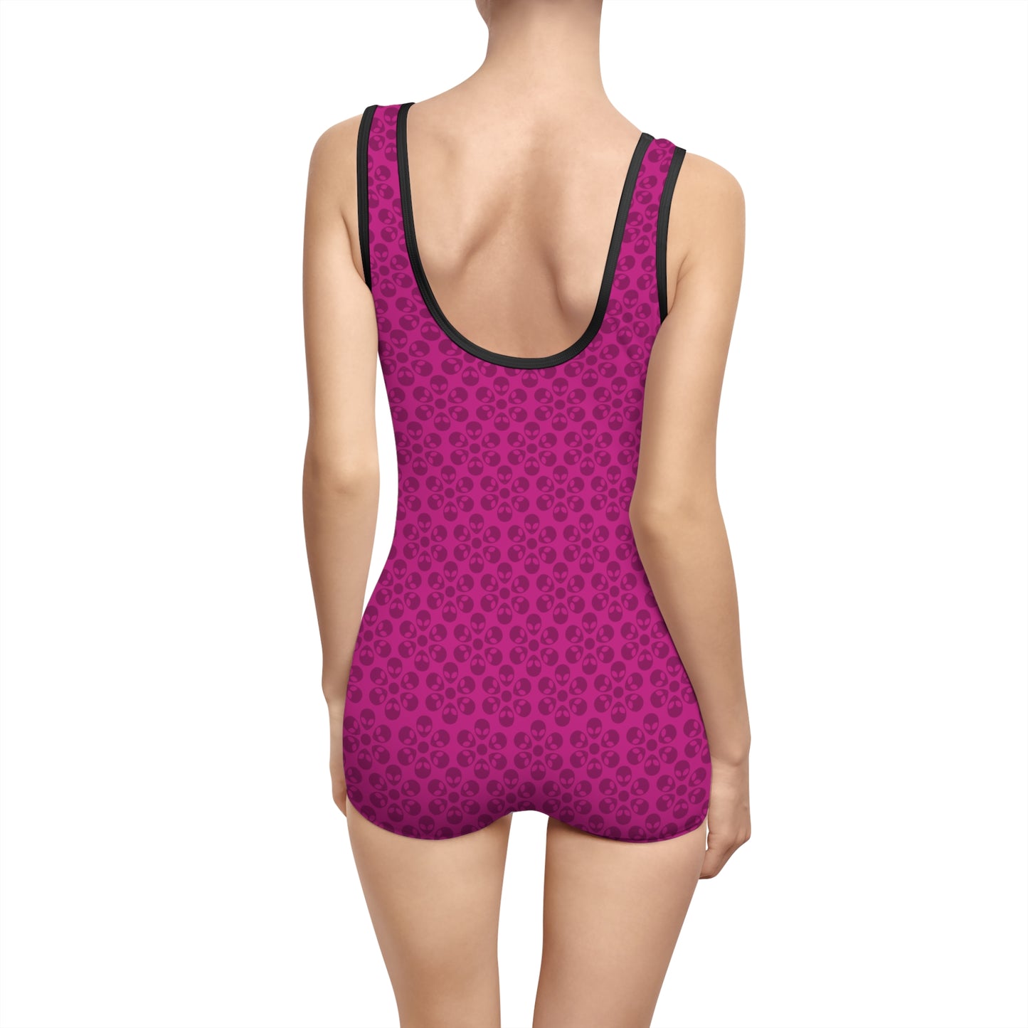 Womens Vintage Swimsuit  Alien Flowers Pink