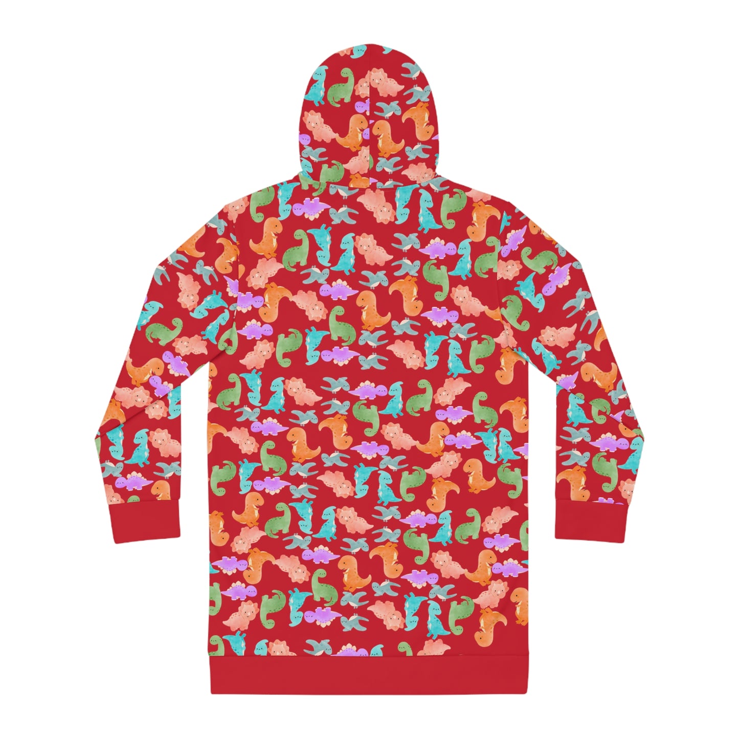 Womens Hoodie Dress Rainbow Dinos Dark Red