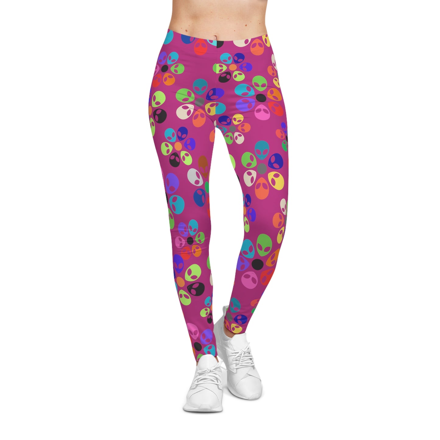 Fun Alien Print Womens Leggings Funky Workout Leggings Colorful Casual Pants Cute Yoga Bottoms Gift for Her Alien Rainbow Flowers Pink