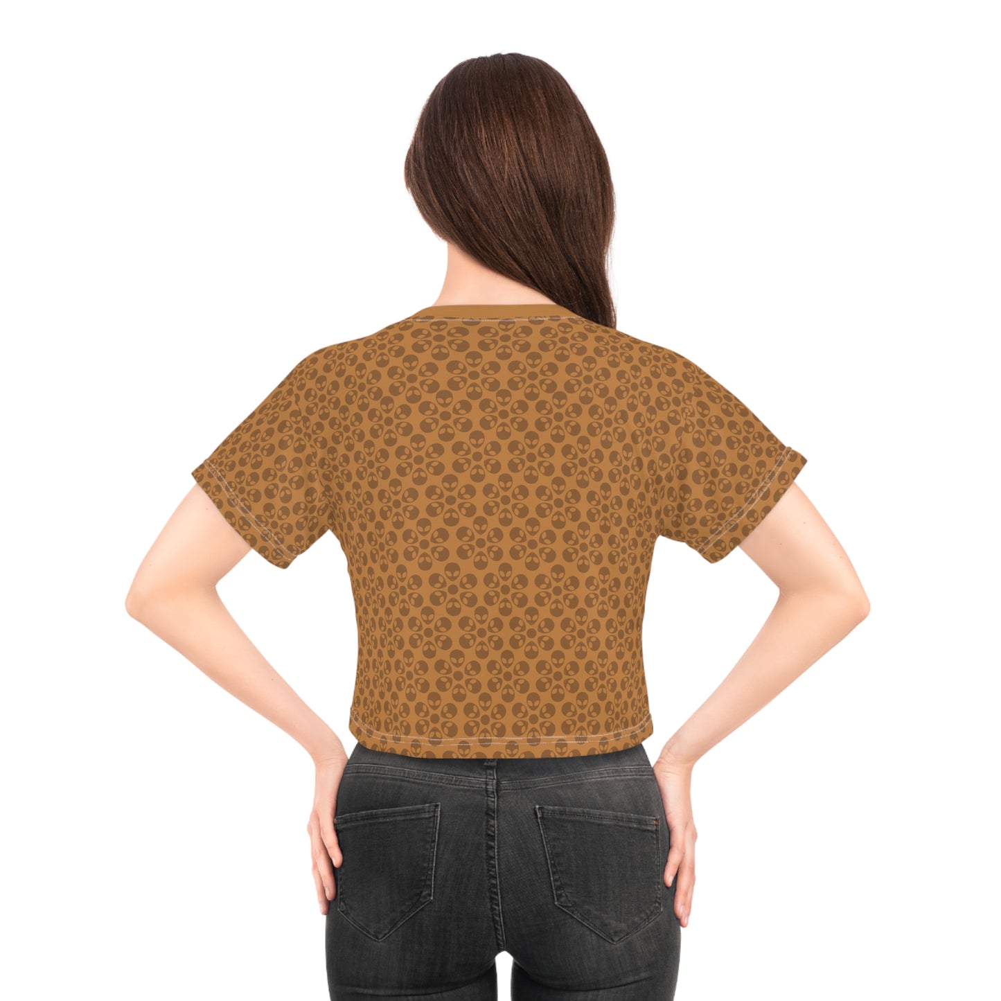 Feminine Floral Crop Tee Trendy Summer Top Aesthetic Graphic Shirt Casual Outfit Unique Gift for Her Vintage Style Tee Alien Flowers Light Brown
