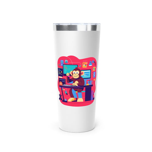 Cute Monkey Gamer Tumbler, 22oz Copper Insulated Drinkware, Perfect for Work & Play, Birthday Gift, Travel Mug, Fun Desk Accessory