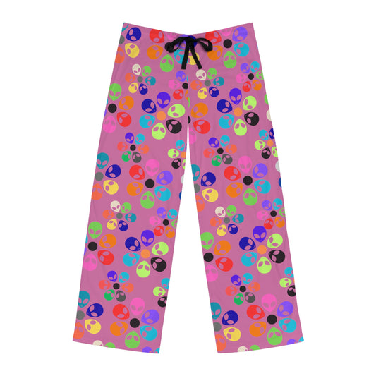 Colorful Alien Print Mens Pajama Pants Fun Sleepwear Gifts for Him Sleep Pants Lounge Wear SpaceThemed Pajamas Alien Rainbow Flowers Light Pink