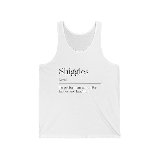 Shiggles Unisex Jersey Tank, Fun Graphic Tee, Summer Top, Casual Wear, Gift for Friends, Laughter Apparel