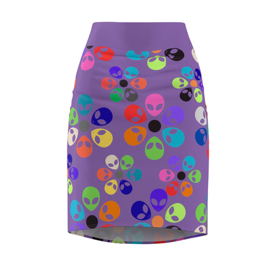 Colorful Alien Floral Womens Pencil Skirt Trendy Skirt for Spring Fashion Party Wear Festival Outfit Gift for Her Alien Rainbow Flowers Light Purple