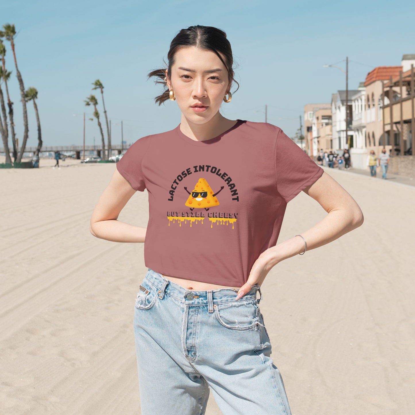 Lactose Intolerant Flowy Cropped Tee, Funny T-Shirt, Casual Wear, Gift for Foodies, Summer Fashion, Trendy Top, Humorous Statement Shirt