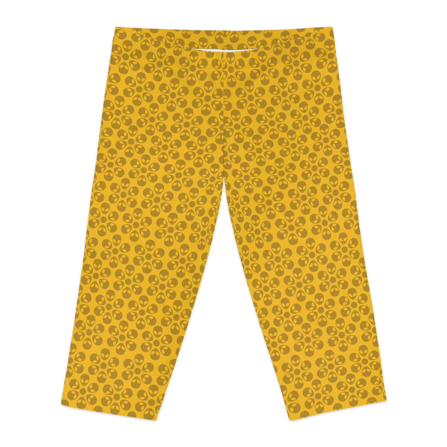 Womens Capri Leggings Alien Flowers Yellow