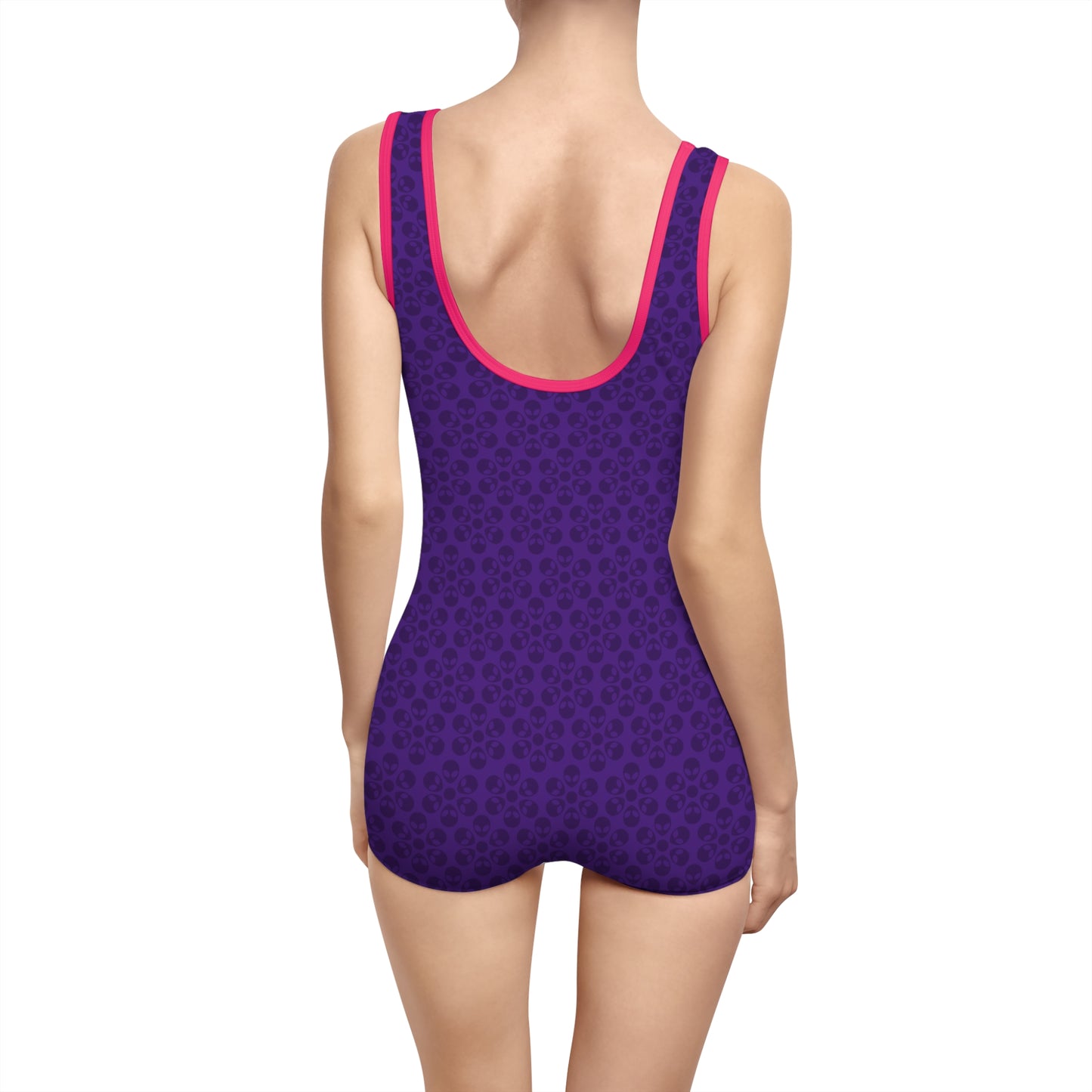 Womens Vintage Swimsuit  Alien Flowers Purple