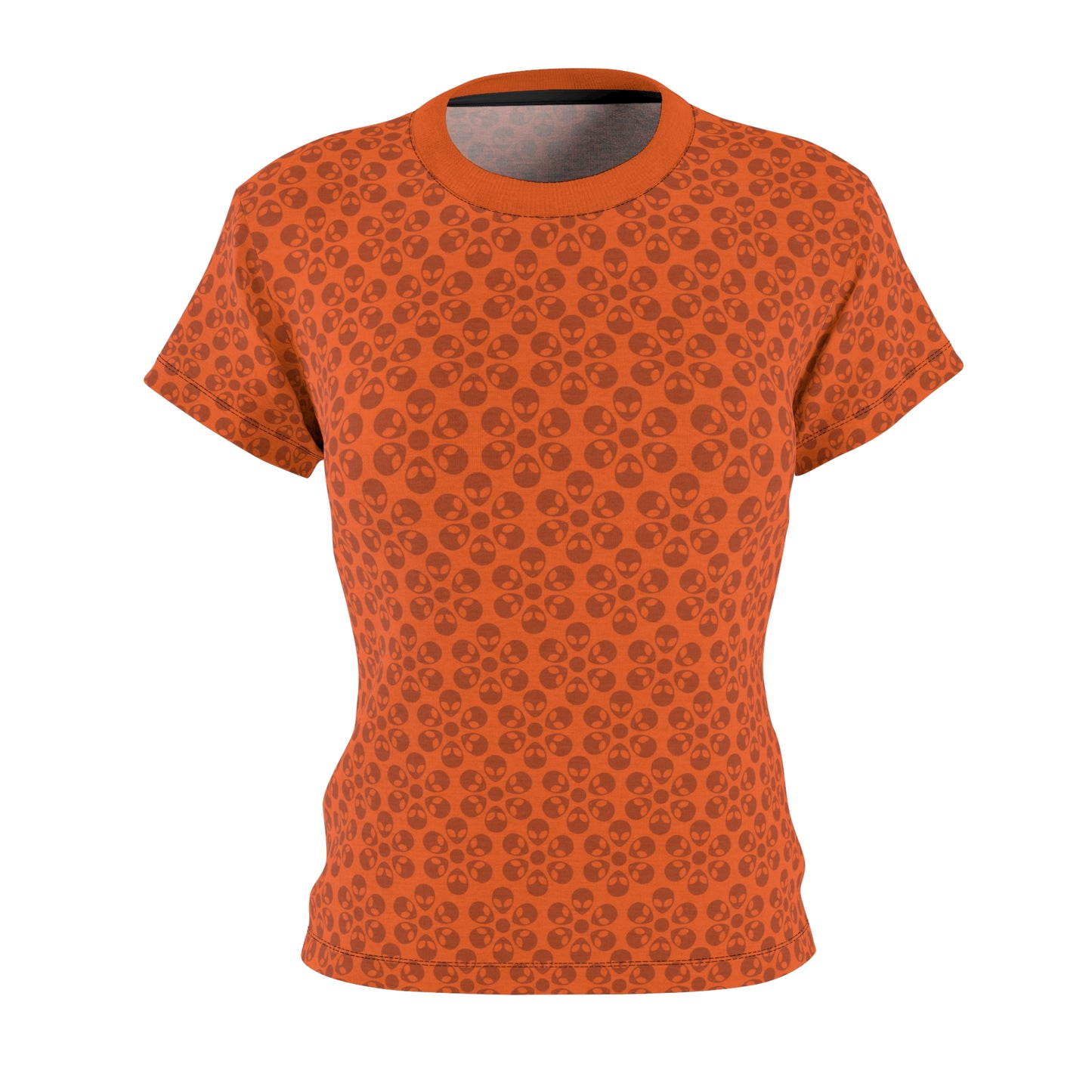 Stylish Womens Floral Tee  Casual Trendy Summer Fashion Gift for Her Short Sleeve Top Alien Flowers Orange