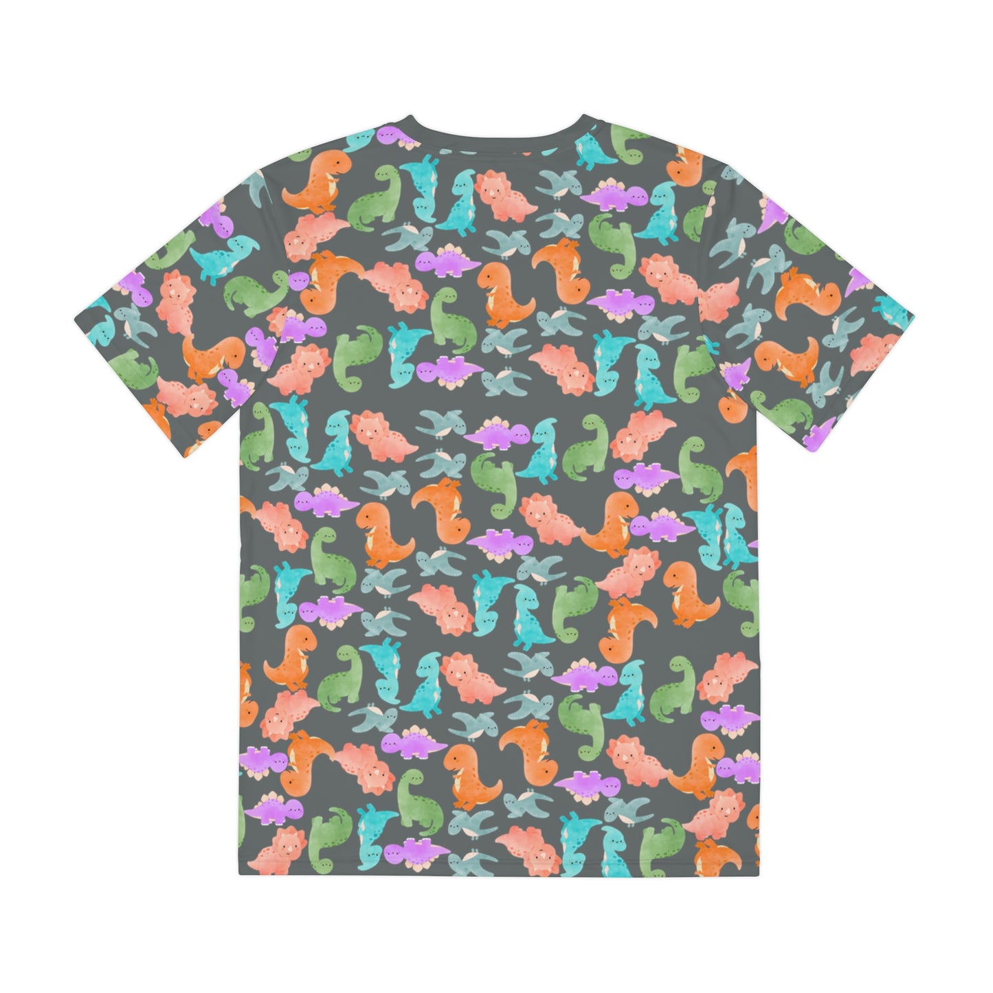 Colorful Dino Tee  Fun Playful Shirt for Ocean Lovers Casual Wear Summer Outfits Beach Activities Gifts for Him Rainbow Dinos Dark Grey
