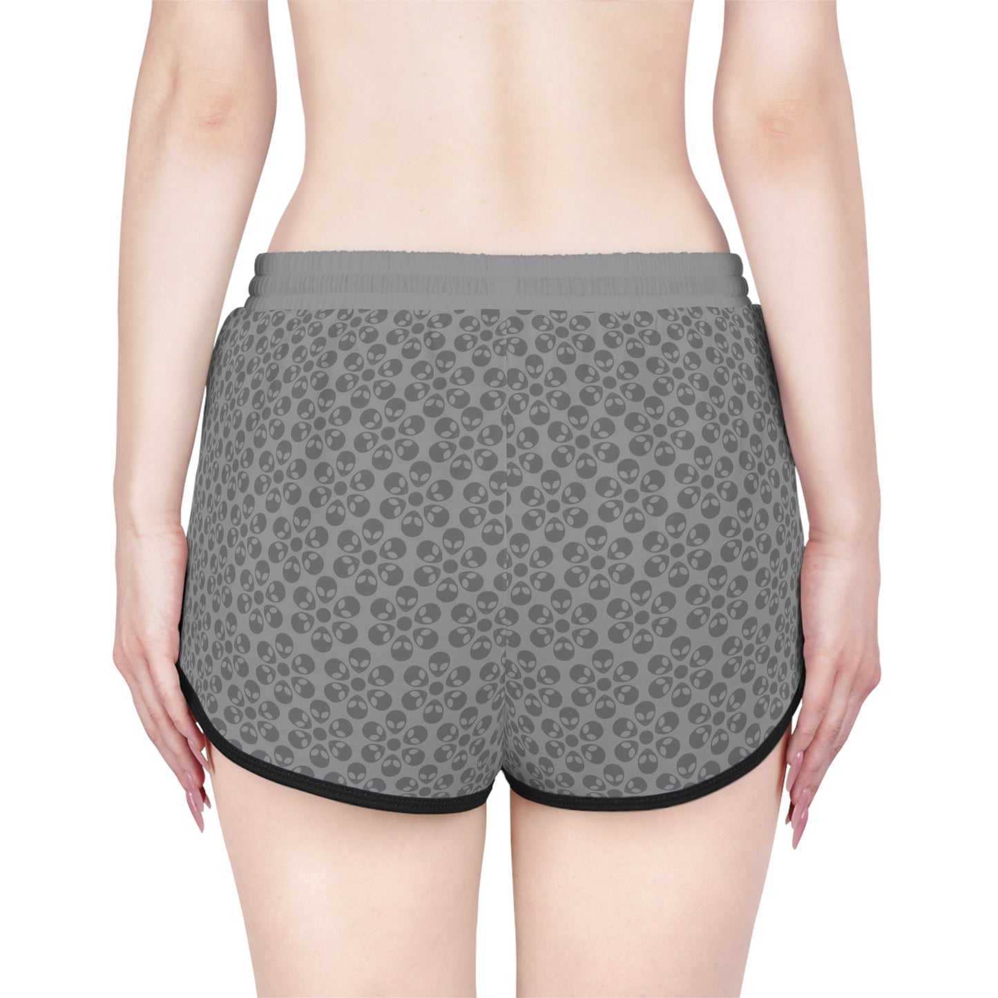 Womens Relaxed Shorts  Alien Flowers Grey