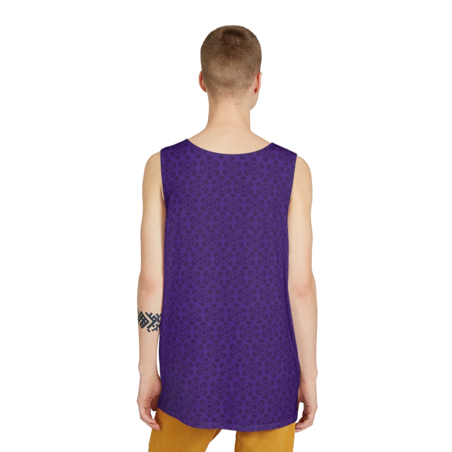 Stylish Mens Tank Top  AOP Leopard Print Summer Wear Fitness Gear Casual Apparel Trendy Vacation Outfit Alien Flowers Purple