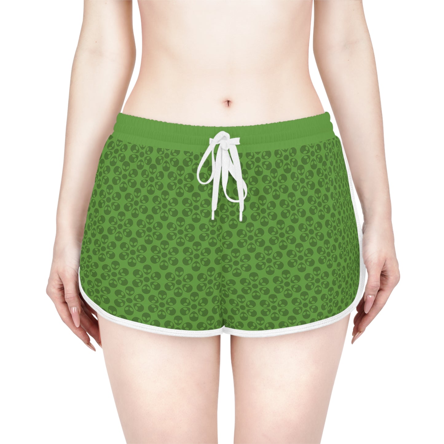 Womens Relaxed Shorts  Alien Flowers Green