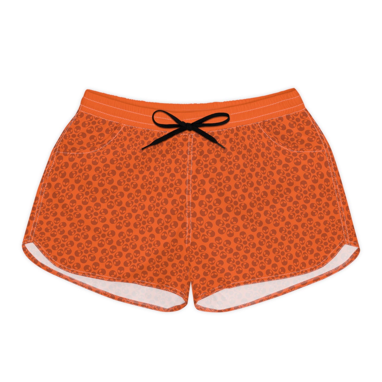 Casual Alien Print Shorts for Women Fashionable Summer Loungewear Perfect for Lounging Yoga Beach Summer Vacations Gifts Alien Flowers Orange