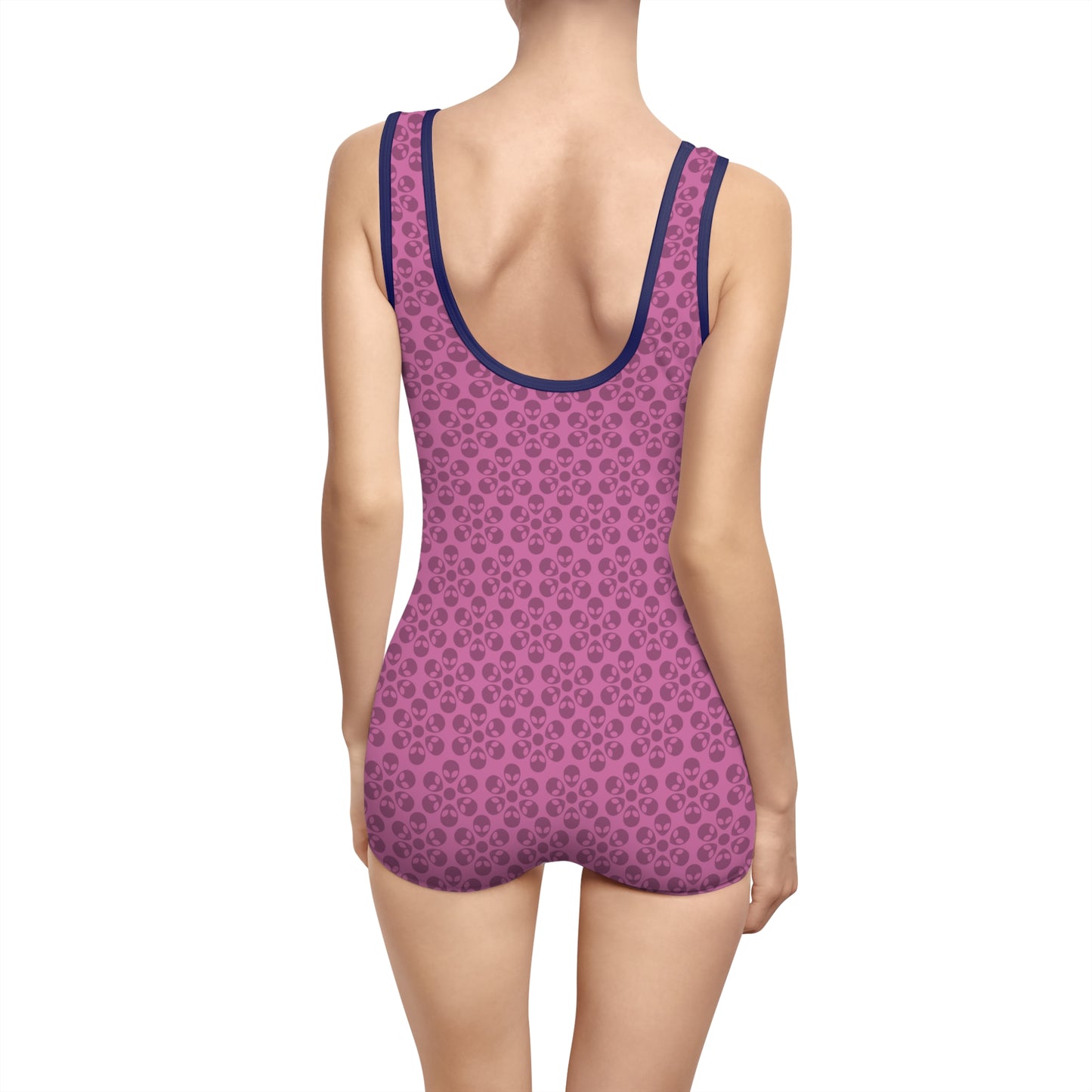 Womens Vintage Swimsuit  Alien Flowers Light Pink