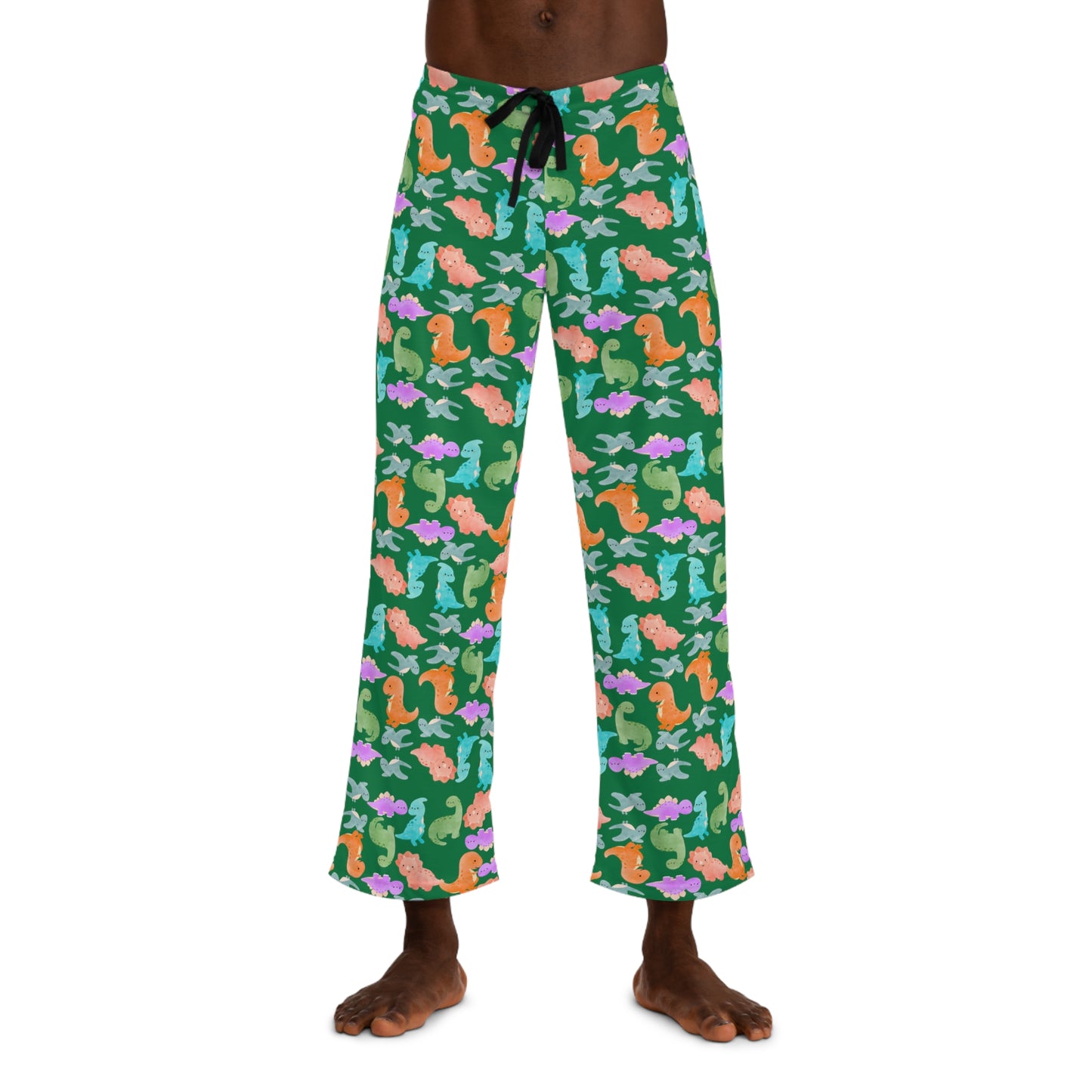 Colorful Mens Pajama Pants | Cozy Loungewear for Relaxation Gift for Him Beach Vibes Summer Nights Sleepwear Rainbow Dinos Dark Green