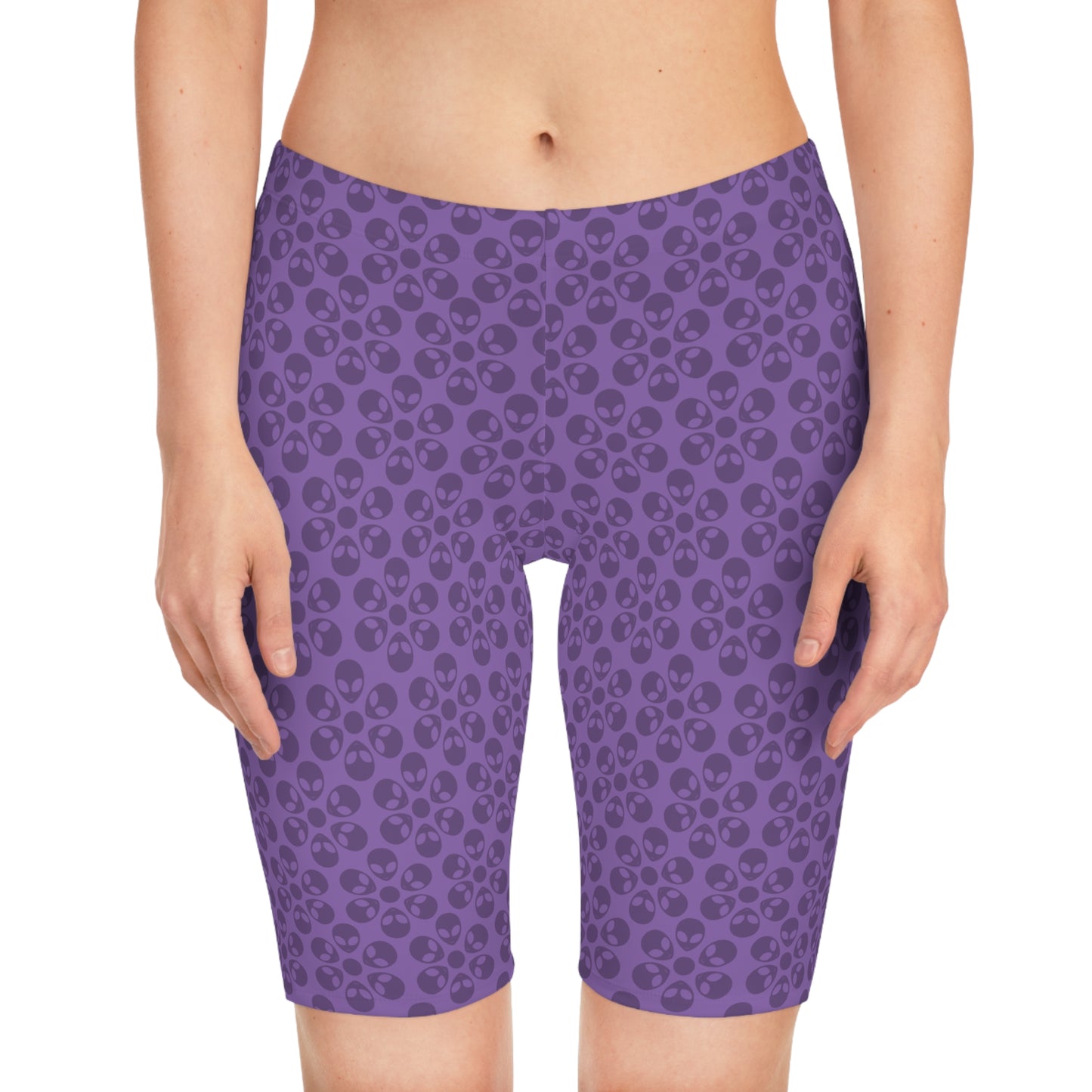 Womens Bike Shorts Alien Flowers Light Purple
