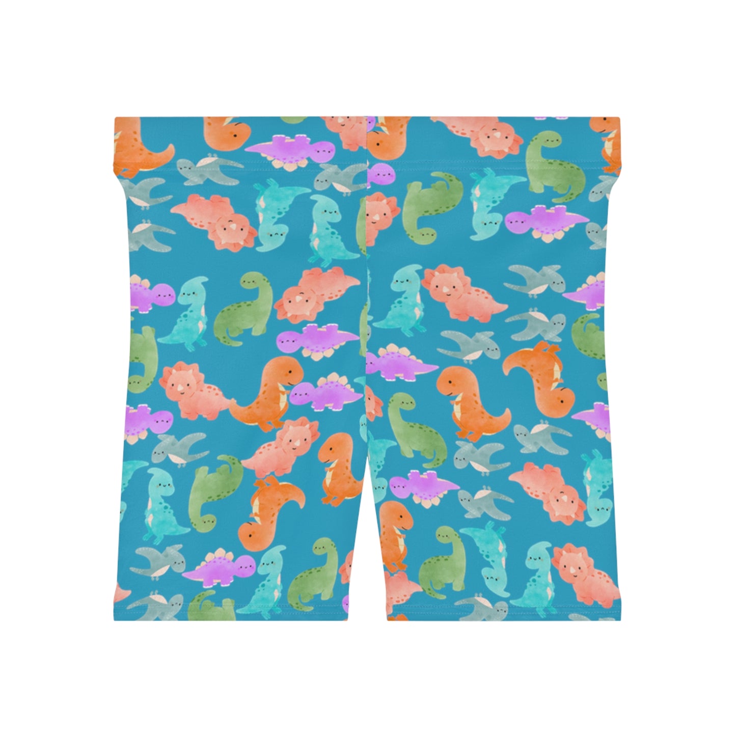 Colorful Dinosaur Womens Biker Shorts  AOP Perfect for Casual Wear workout Summer Birthdays Playdates Unique Gift Rainbow Dinos Turquoise