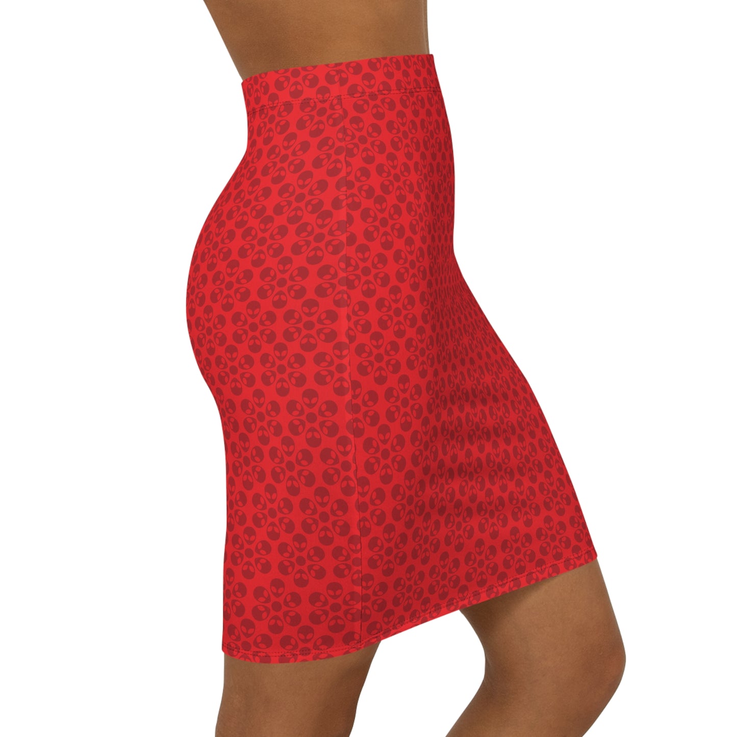 Womens MidWaist Pencil Skirt  Alien Flowers Red