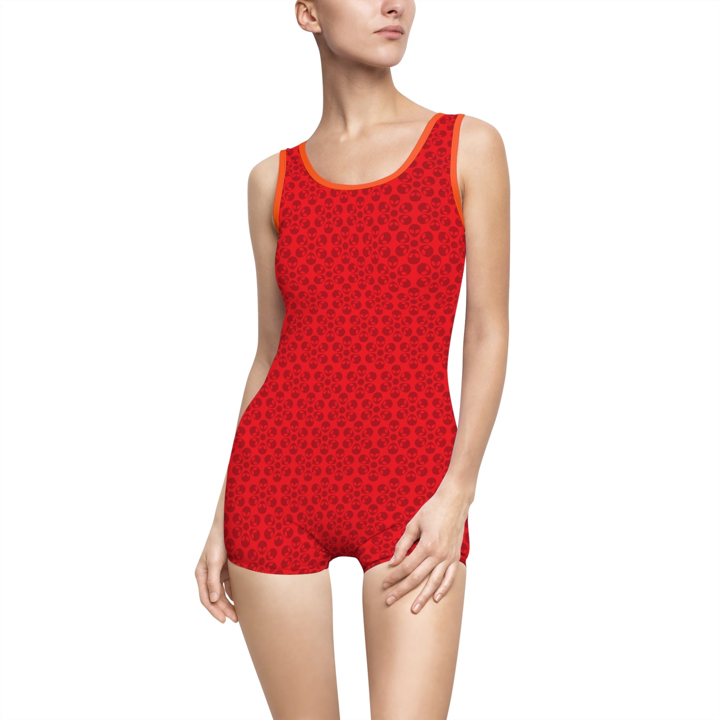 Womens Vintage Swimsuit  Alien Flowers Red