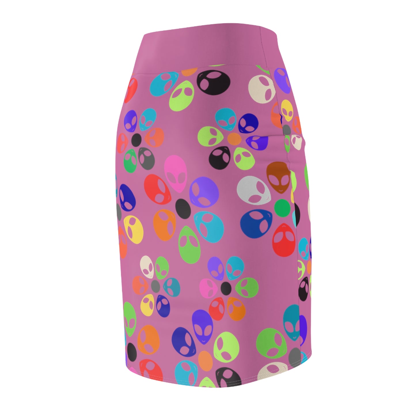 Colorful Alien Floral Womens Pencil Skirt Trendy Skirt for Spring Fashion Party Wear Festival Outfit Gift for Her Alien Rainbow Flowers Light Pink
