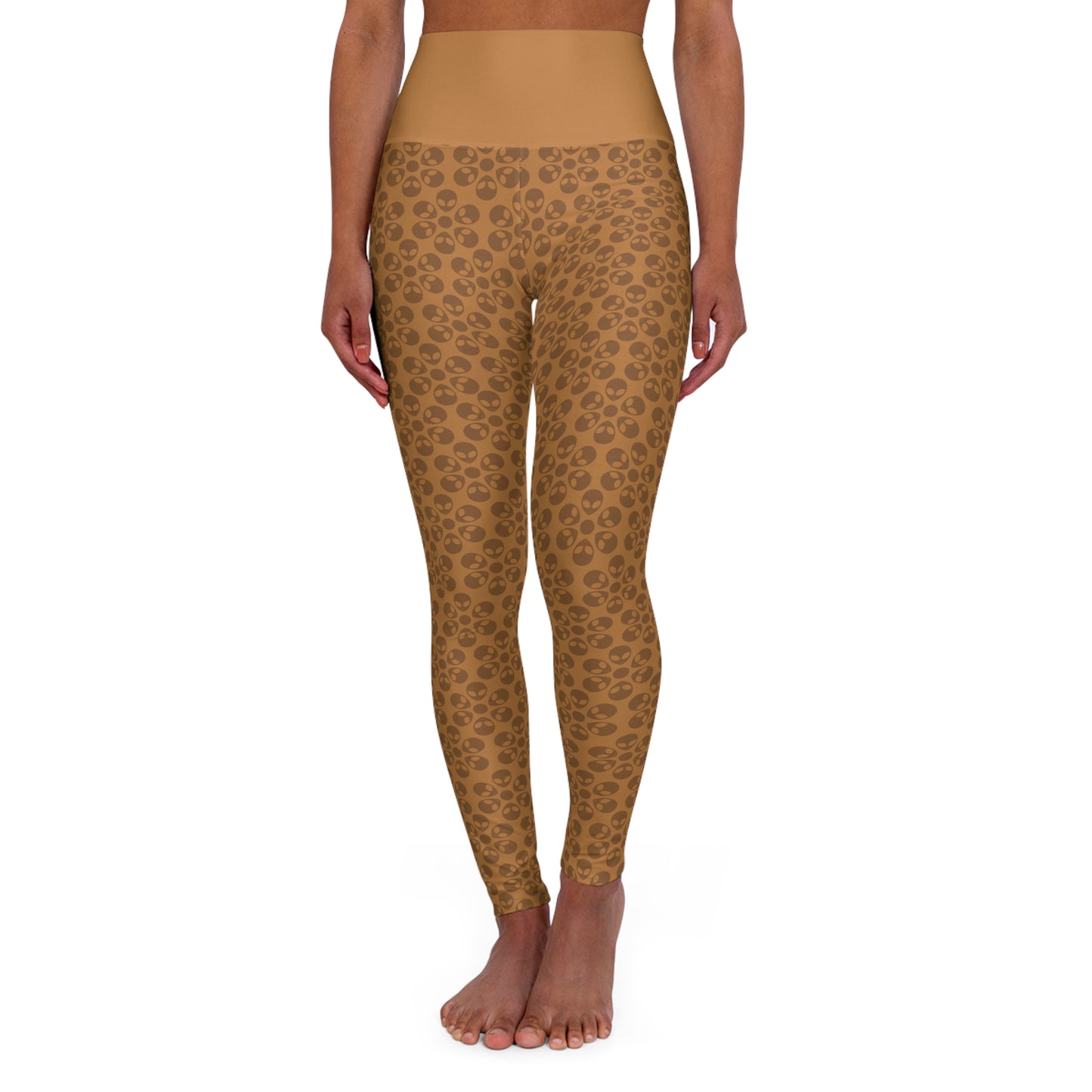 Stylish High Waisted Yoga Leggings Activewear Fitness Leggings Workout Pants Gift for Her Yoga Apparel Alien Flowers Light Brown