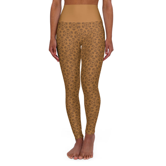 Stylish High Waisted Yoga Leggings Activewear Fitness Leggings Workout Pants Gift for Her Yoga Apparel Alien Flowers Light Brown