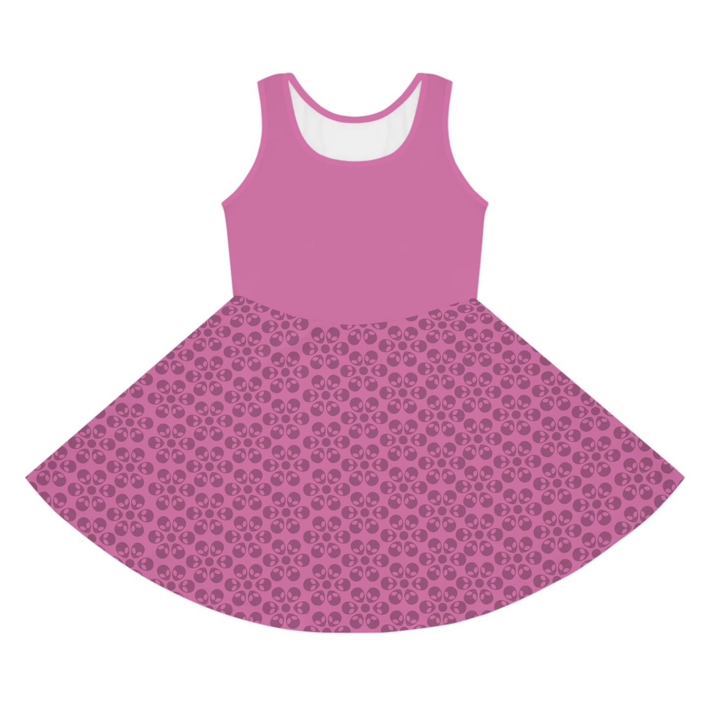 Girls Floral Sleeveless Sundress Cute Summer Dress Kids Fashion Birthday Outfit Playful Floral Pattern Spring Dress Alien Flowers Light Pink