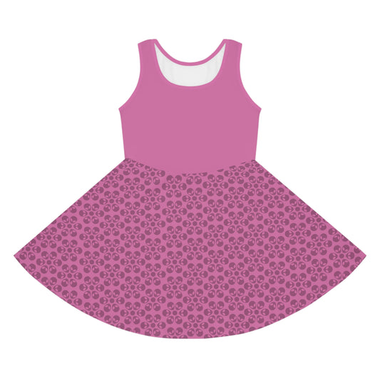 Girls Floral Sleeveless Sundress Cute Summer Dress Kids Fashion Birthday Outfit Playful Floral Pattern Spring Dress Alien Flowers Light Pink