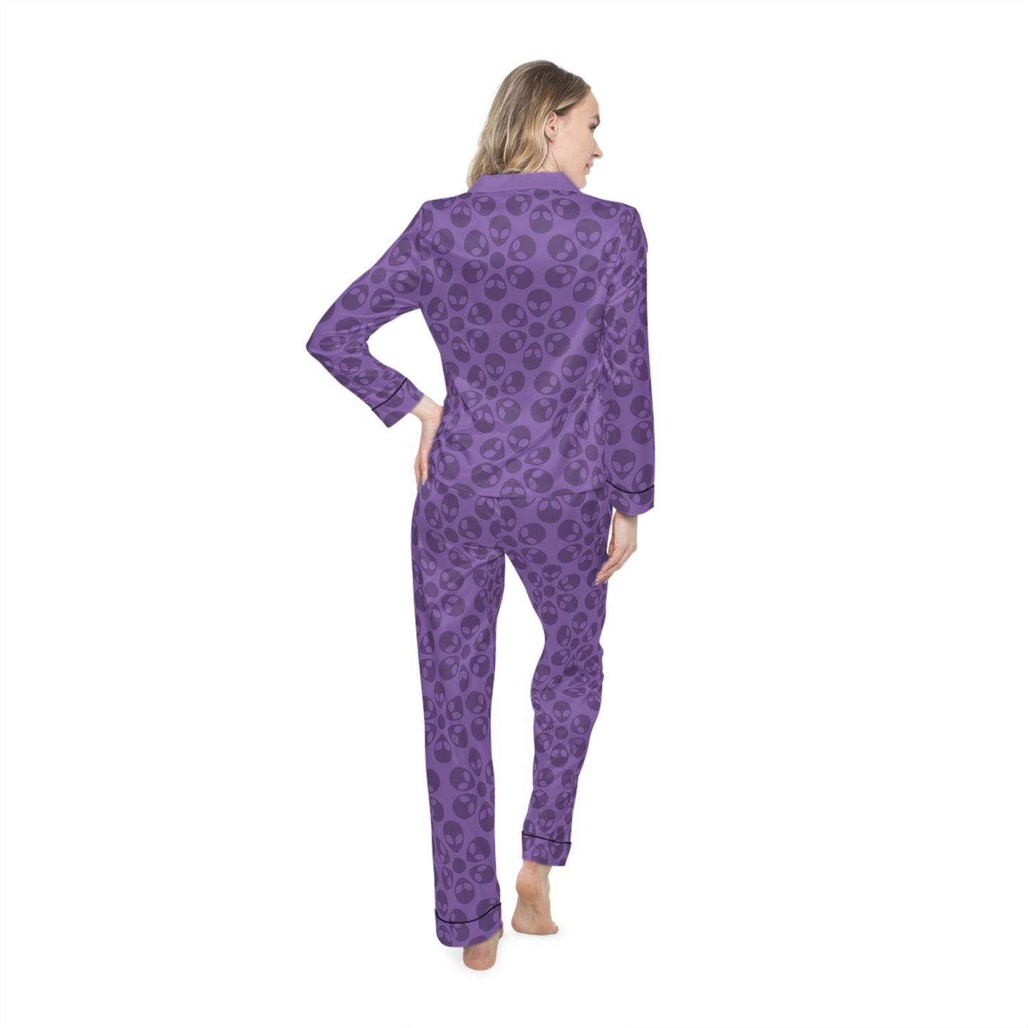 Womens Satin Pajamas  Alien Flowers Light Purple