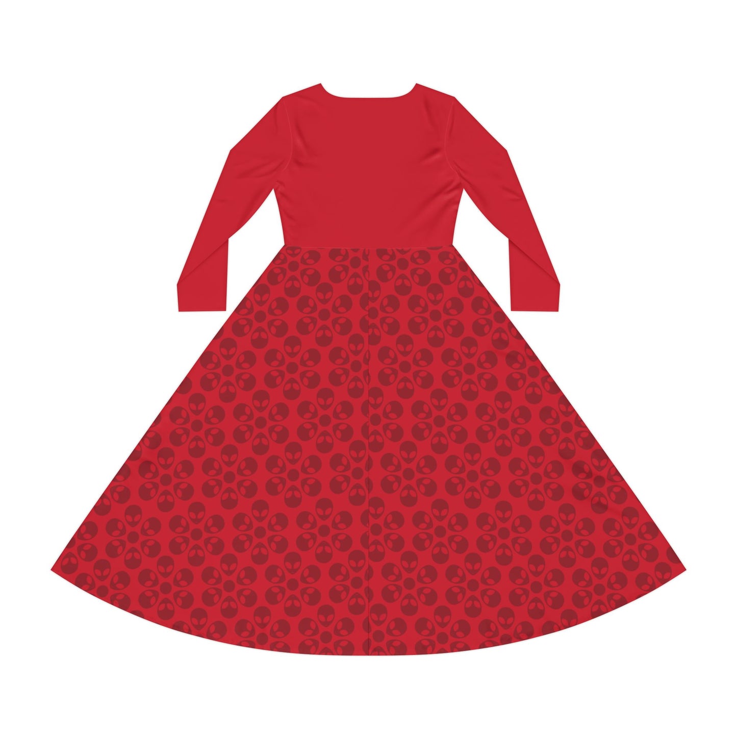 Womens Long Sleeve Dance Dress Alien Flowers Dark Red