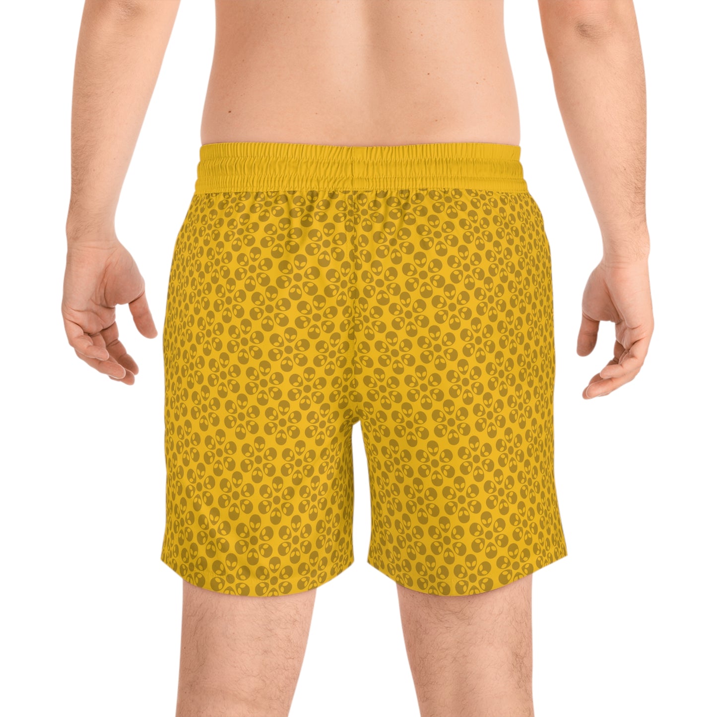 Stylish Mens MidLength Swim Shorts Beachwear Vacation Essentials Poolside Comfort Summer Outfit Trendy Swimwear Alien Flowers Yellow