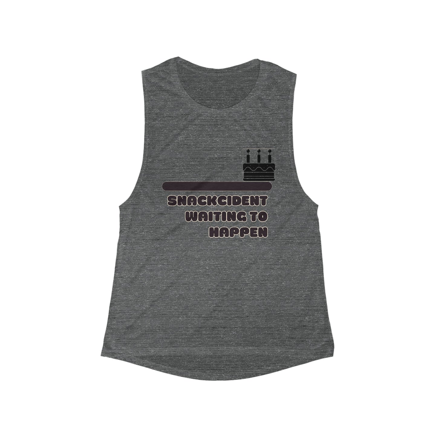 Snackcident Waiting to Happen Flowy Muscle Tank, Women's Workout Top, Clever Gift, Summer Gym Shirt, Casual Wear, Birthday Gift, Humor Tee