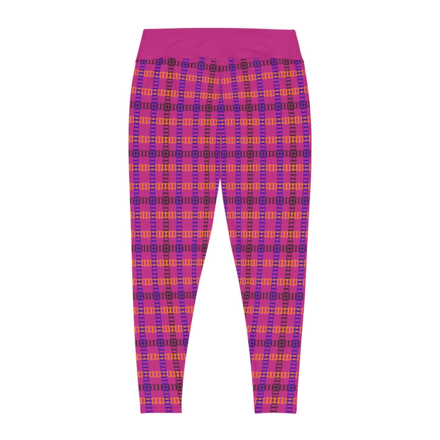 Plus Size Plaid Leggings  Comfortable and Stylish Perfect for Everyday Wear Active Lifestyle Casual Outings Halloween & Fall [...] Train Tracks Pink