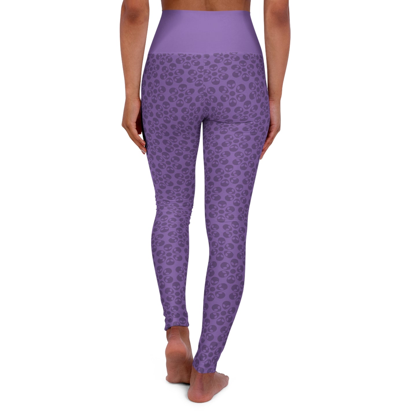 Stylish High Waisted Yoga Leggings Activewear Fitness Leggings Workout Pants Gift for Her Yoga Apparel Alien Flowers Light Purple