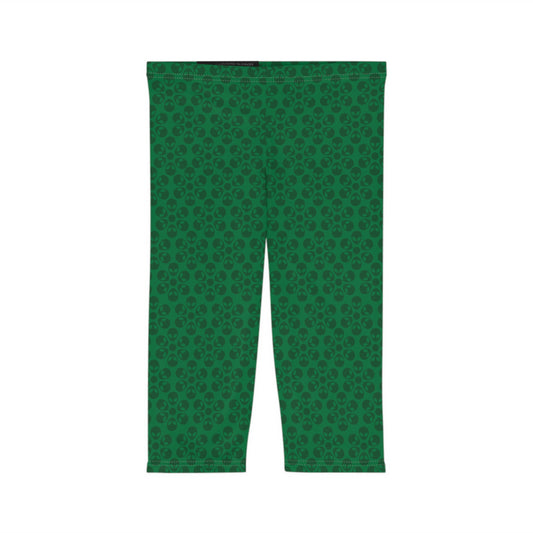 Women’s Capri Leggings Alien Flowers Dark Green