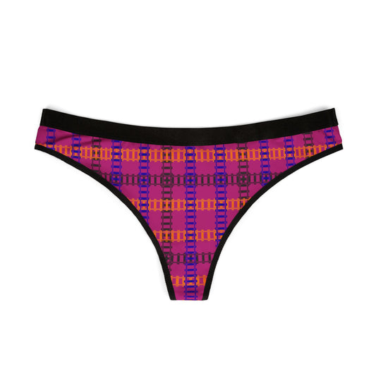 Vibrant Plaid Women’s Thongs Stylish Lingerie Comfortable Underwear Everyday Essentials Gift for Her Train Tracks Pink