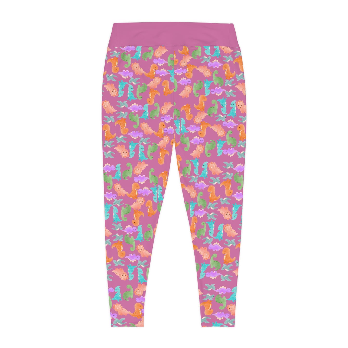 Plus Size Leggings Rainbow Dinos Light Pink
