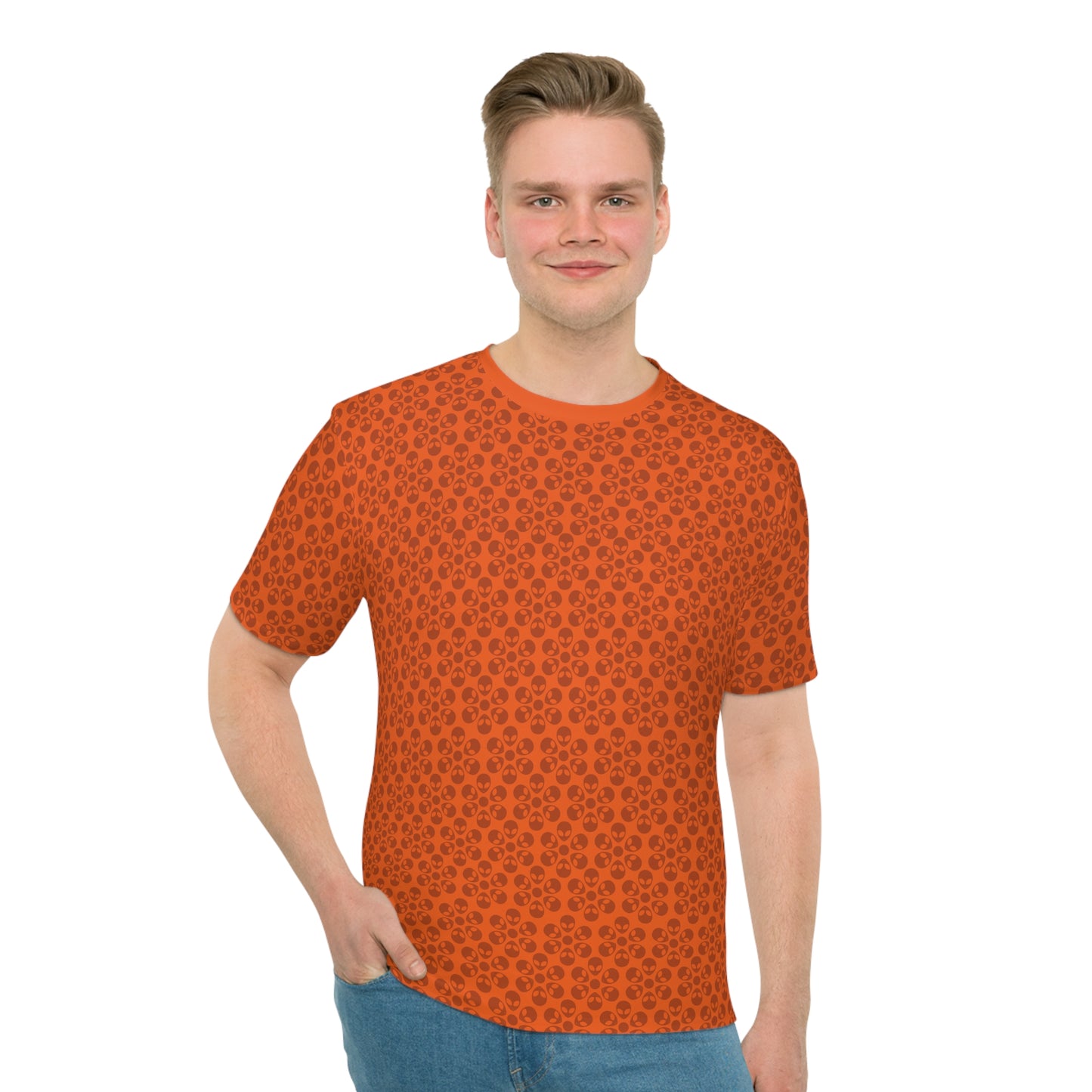 Mens Casual Graphic Tee Stylish Loose Tshirt Gift for Him Summer Fashion Relaxed Fit Wear Alien Flowers Orange