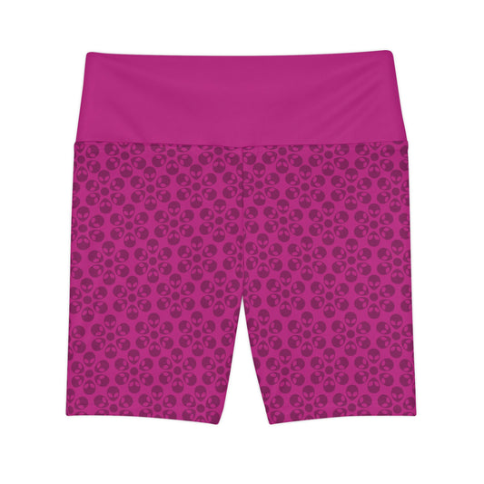 Womens Workout Shorts  Alien Flowers Pink