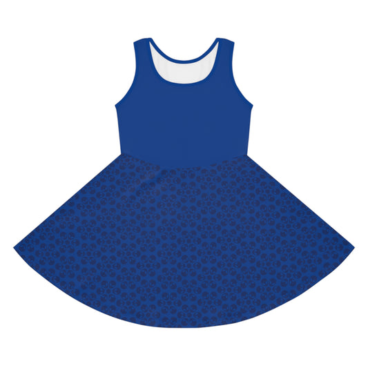 Girls Floral Sleeveless Sundress Cute Summer Dress Kids Fashion Birthday Outfit Playful Floral Pattern Spring Dress Alien Flowers Dark Blue