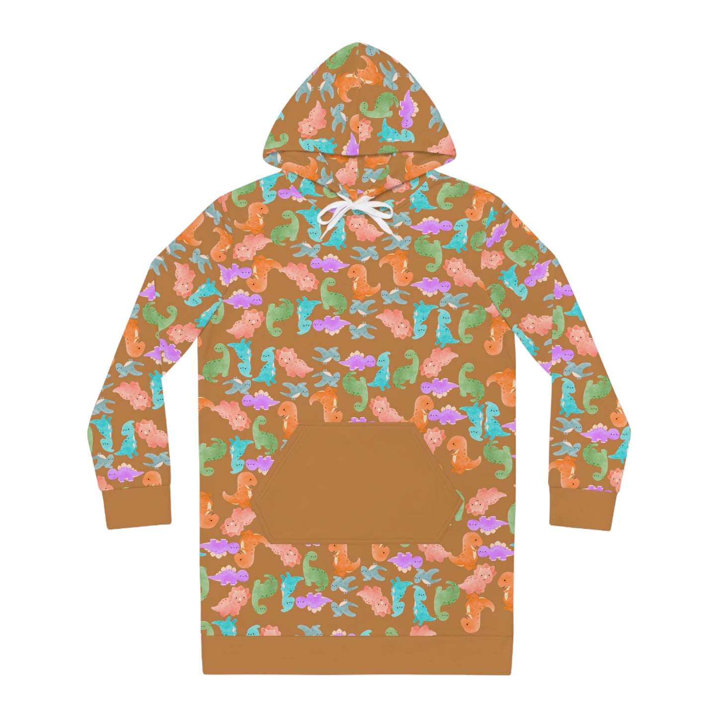 Womens Hoodie Dress Rainbow Dinos Light Brown