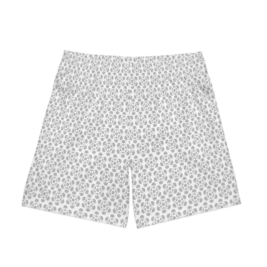 Mens Elastic Beach Shorts  Alien Flowers White