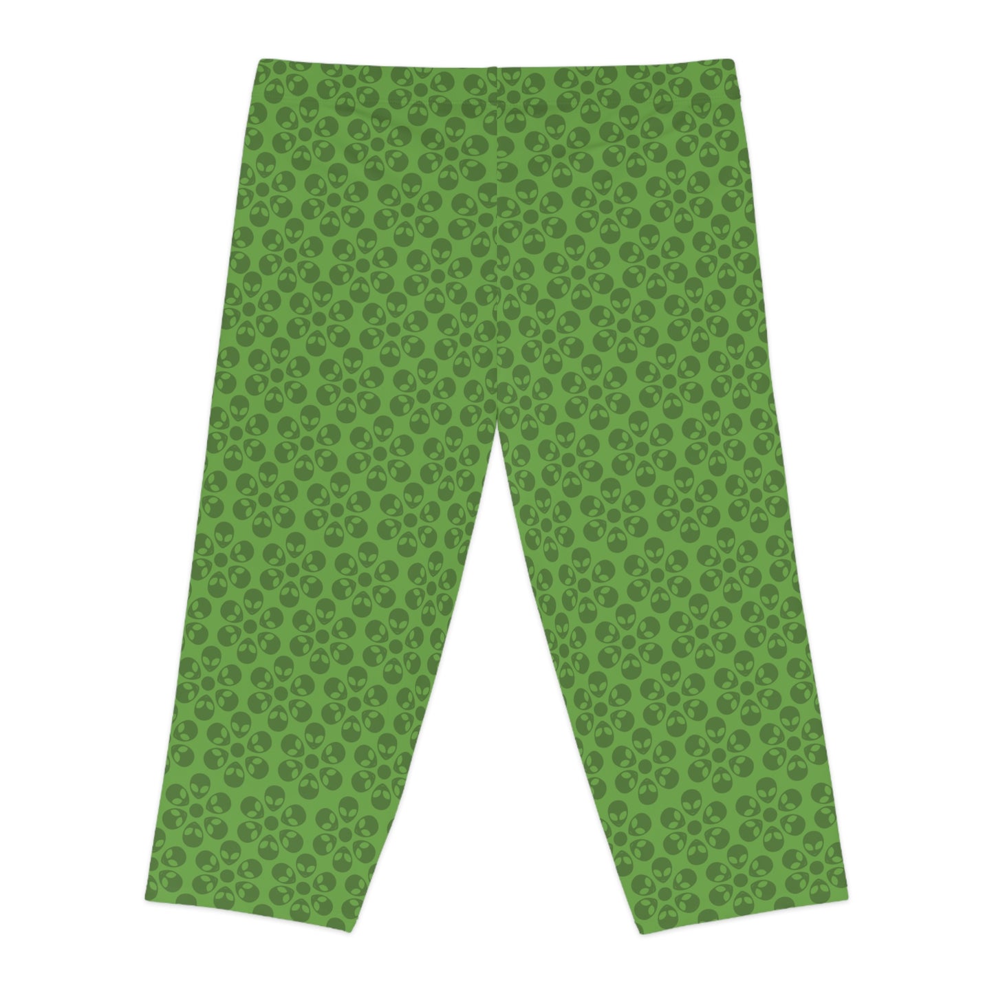 Womens Capri Leggings Alien Flowers Green