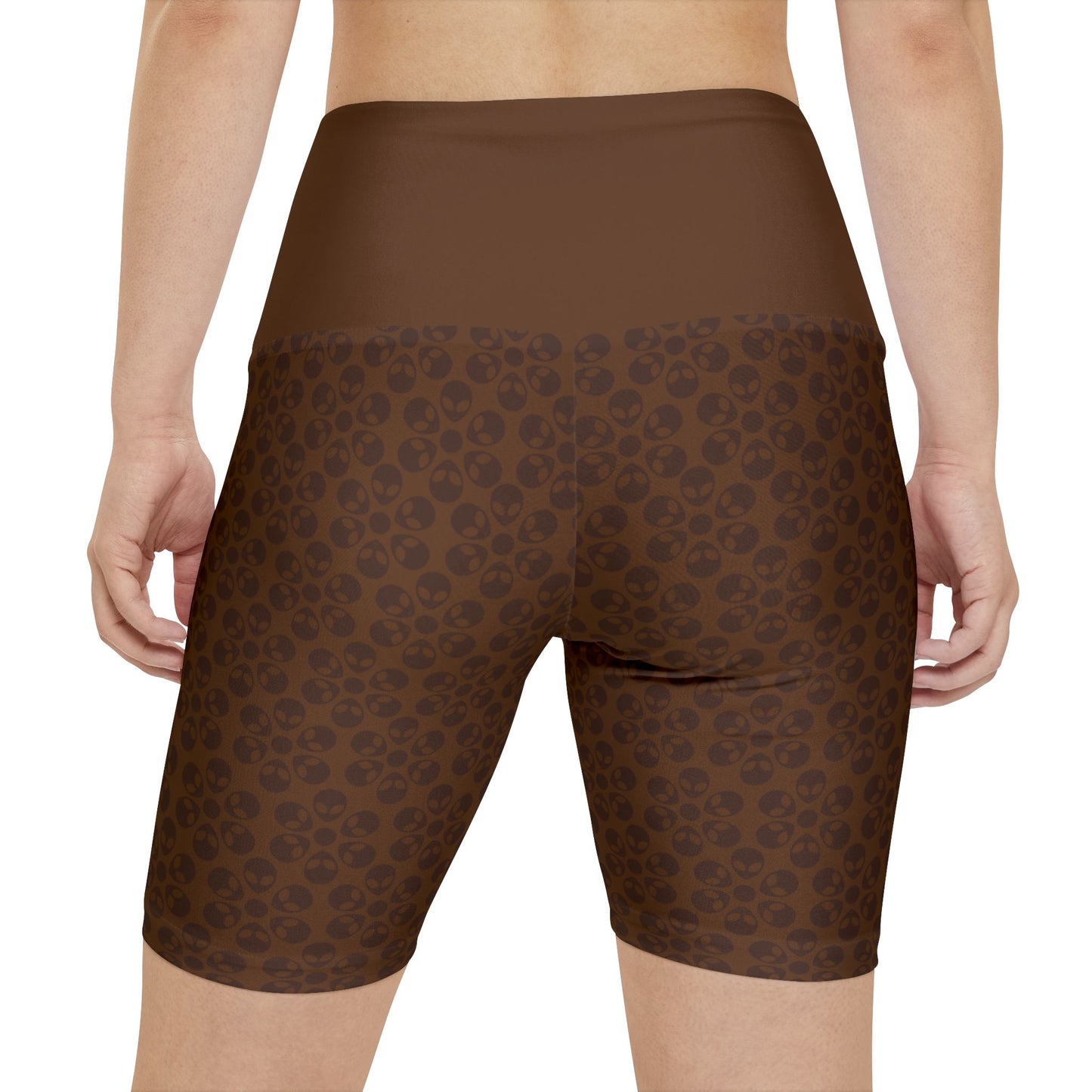 Womens Workout Shorts  Alien Flowers Brown